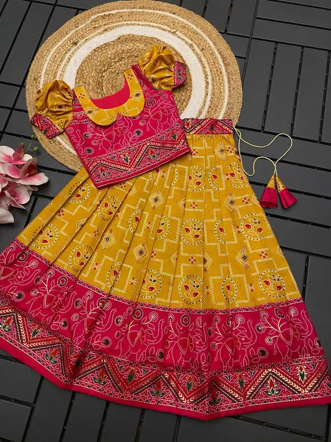 AJD Patola Foil Print Girls Wear Lehenga For Kids Wholesale Price In Surat